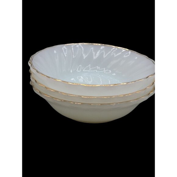 Anchor Hocking Ring Dish 3 White Milk Glass Bowl Scalloped Edges 4.75" Vintage - Picture 8 of 10